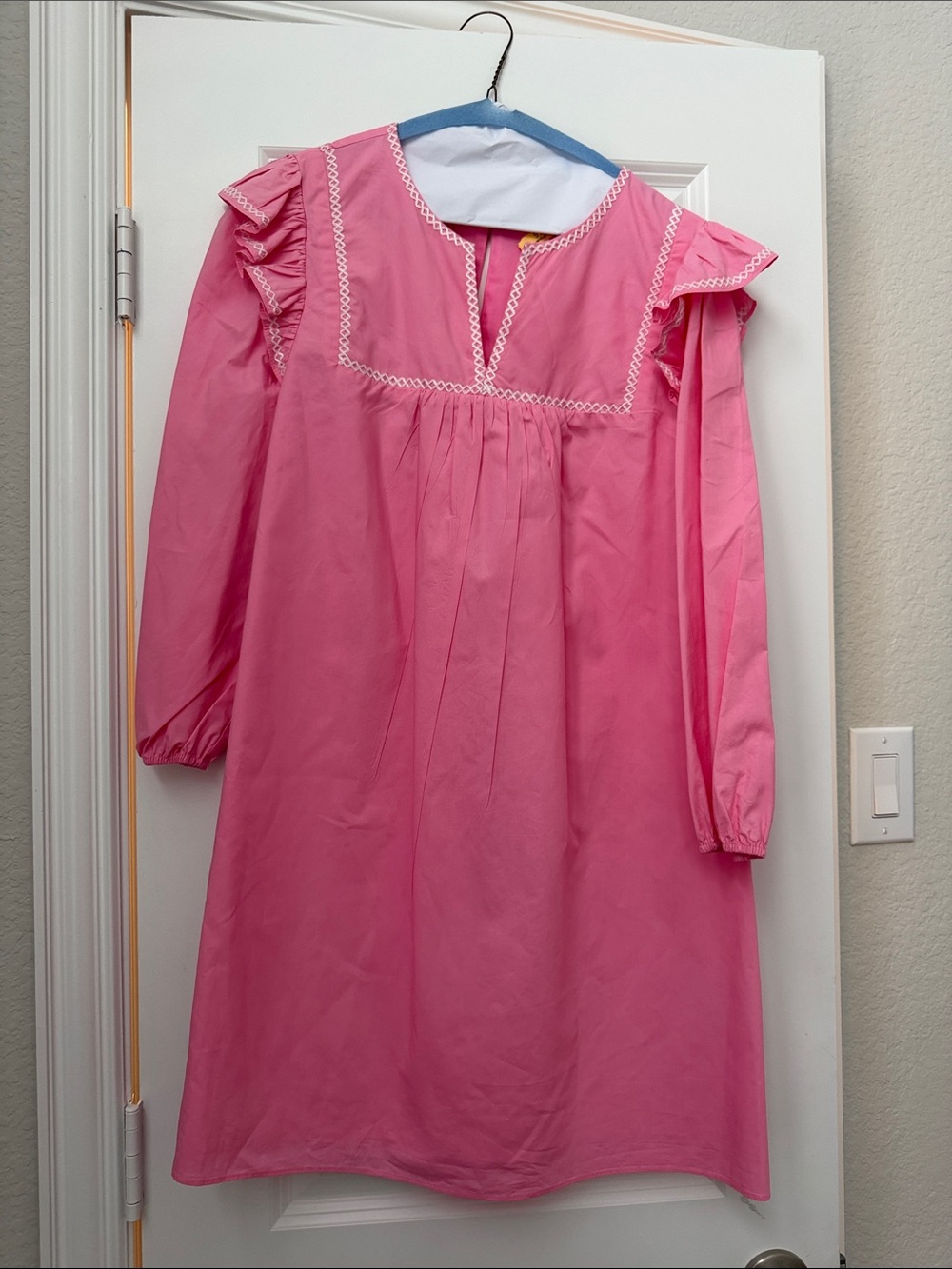 English Factory Pink Ruffle-Shoulder Mini Dress